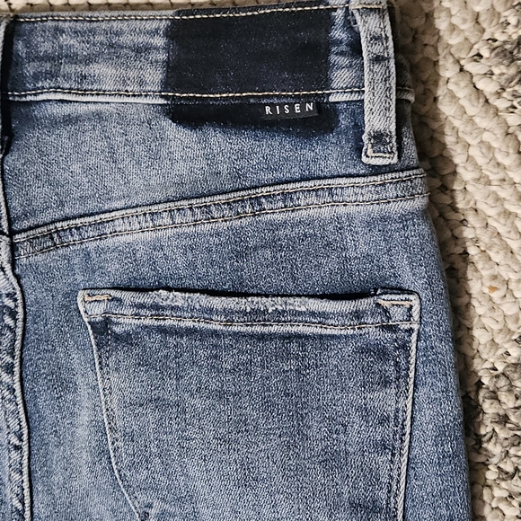 Risen Jeans High Rise Vintage Inspired Bell Bottom Distressed Split Hem 0 24 - Picture 16 of 17